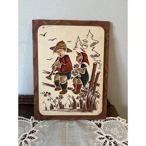 Girl and Boy Chalkware Plaque 1966, some chipping